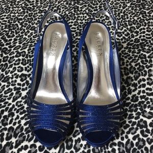 Lauren Ralph Lauren blue satin stone heels